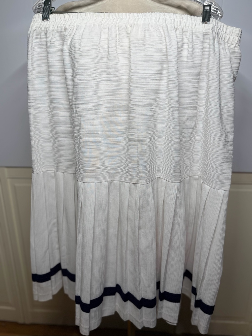 Vintage Made in USA White Pleated Midi Skirt Plus Size 22 Nautical Preppy